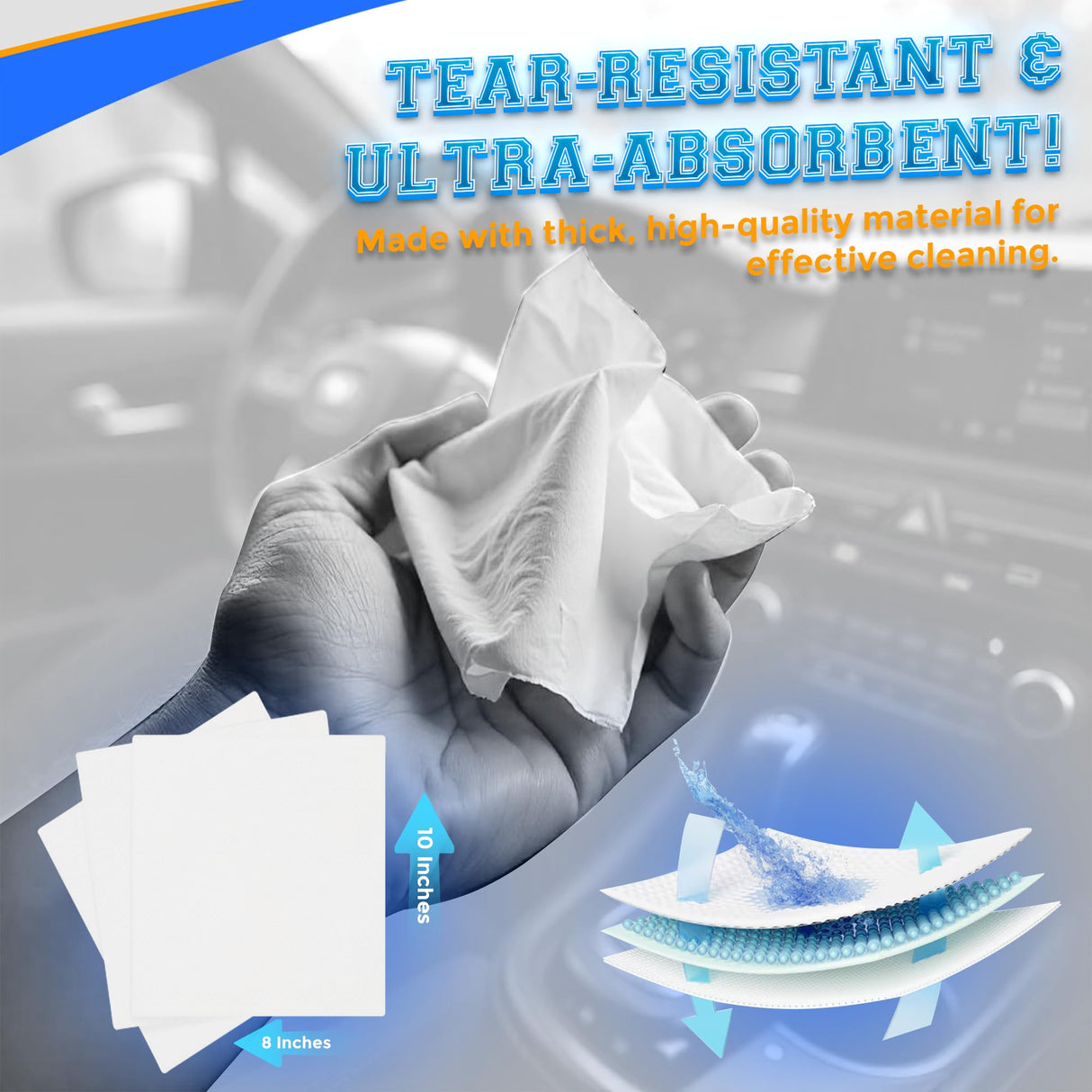 MAX MANUFACTURING Car Wash Wipes with Refreshing Lemon Scent, Pack of 100 Individually Wrapped Wipes, Dashboard Car Accessories Travel Essentials