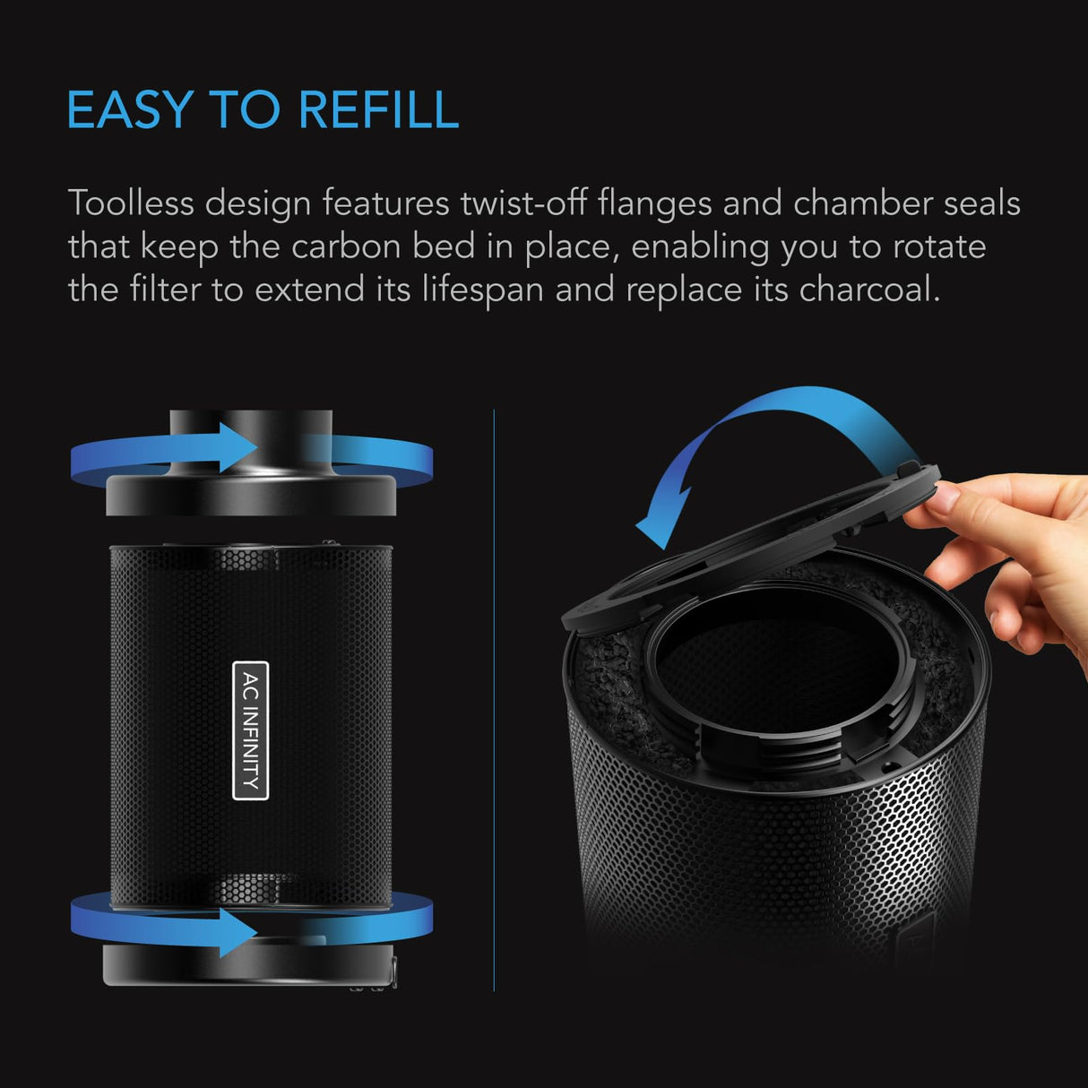 AC Infinity Refillable Carbon Filter Kit 4” with Additional Refill
