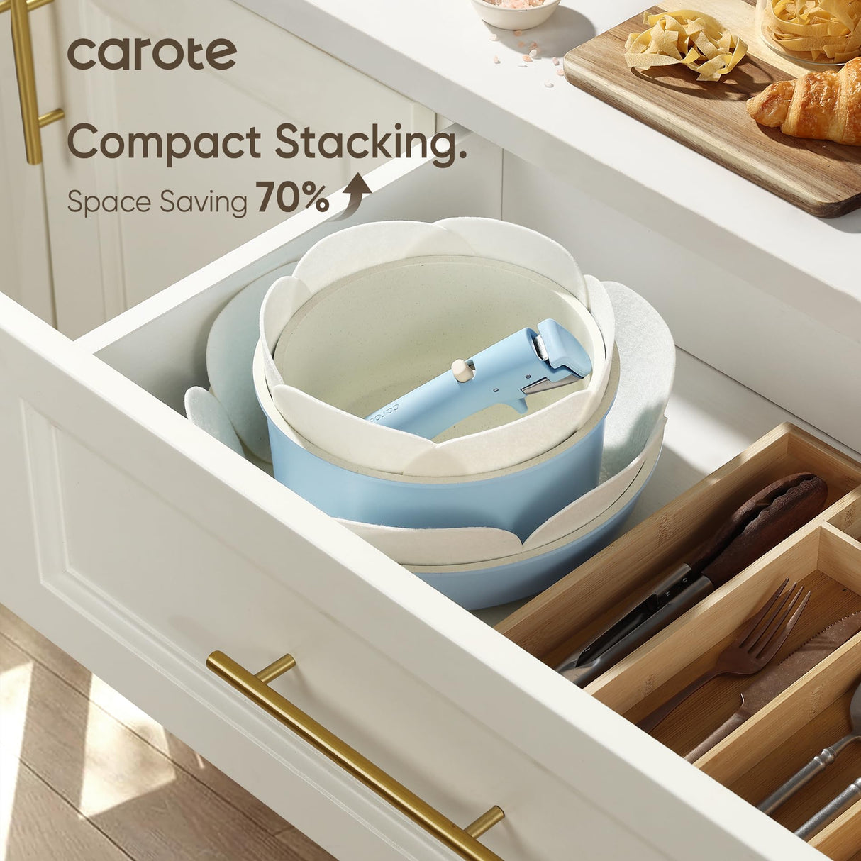 CAROTE Pots and Pans Set, Nonstick Cookware Set Detachable Handle, 15pcs Induction Kitchen Cookware Sets Non Stick with Removable Handle, RV Cookware Set, Oven Safe, Blue