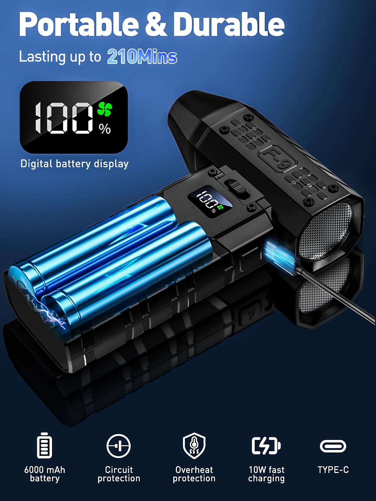 Compressed Air Duster 130000RPM Electric Duster with LED Light, 100 Gear Adjustable Rechargeable Cordless Air Blower Cleaning Tool for Keyboard,Electronic Devices,Car, Christmas Gifts for Men,Black