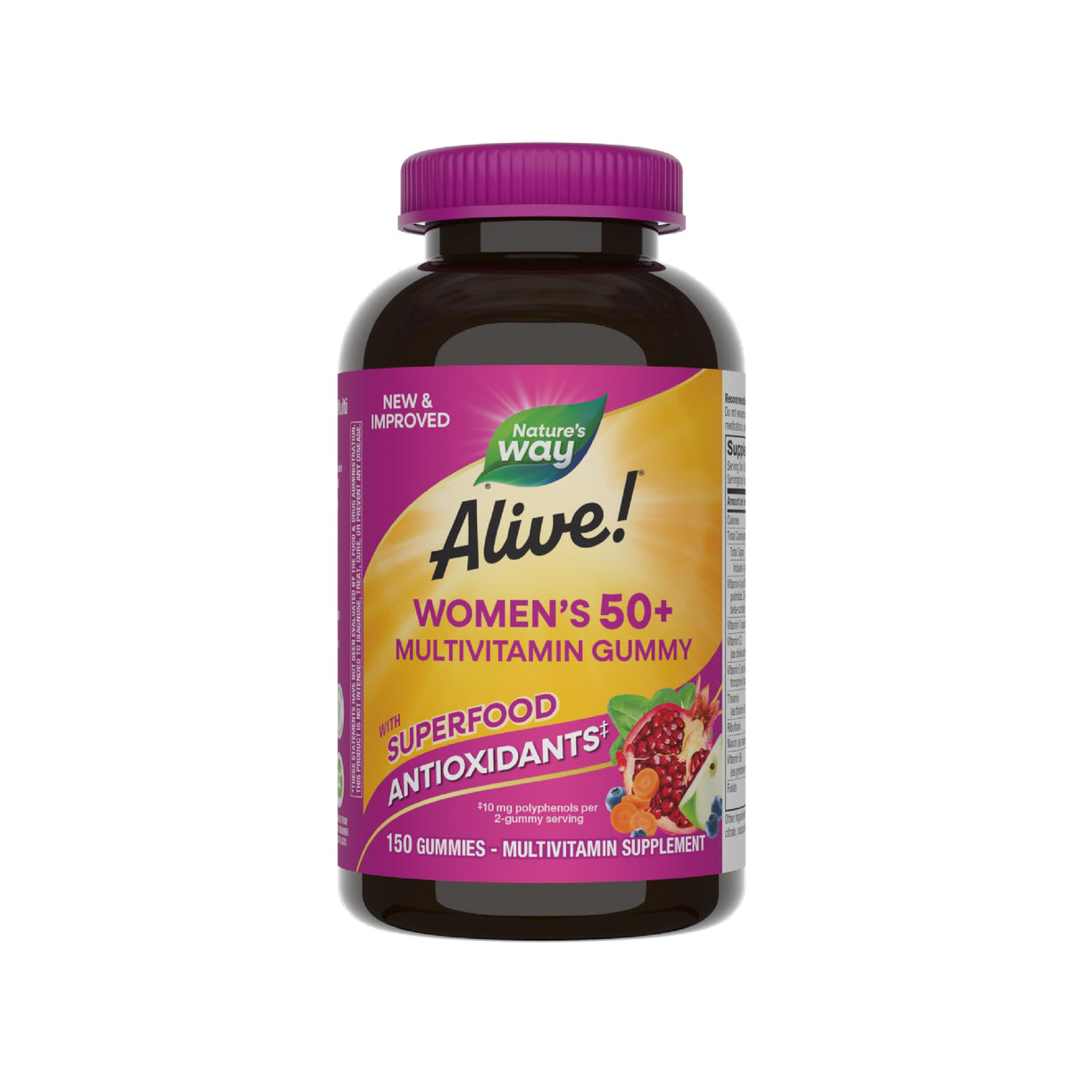 Nature's Way Alive! Women's 50+ Daily Gummy Multivitamins, Women's Supplements, Supports Healthy Heart, Brain & Bones,* B-Vitamins, Mixed Berry Flavored, 150 Gummies (Packaging May Vary)