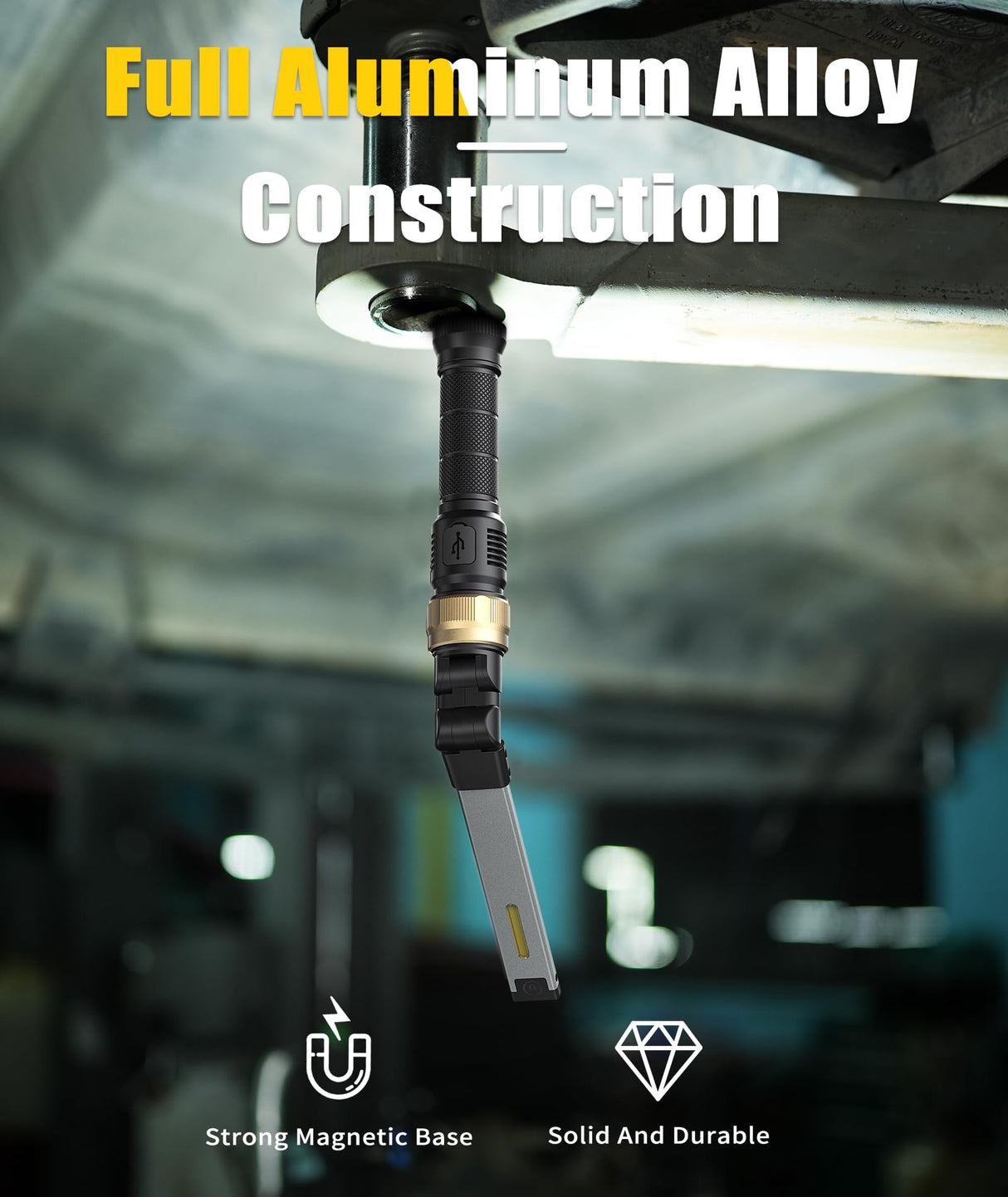 HOTLIGH Rechaegeable Work Light, 5000mAh Magnetic Flashlight with 360° Rotate Foldable Design, 1200 Lumens Led Work Light, Mechanic Light for Car Repairing/Emergency