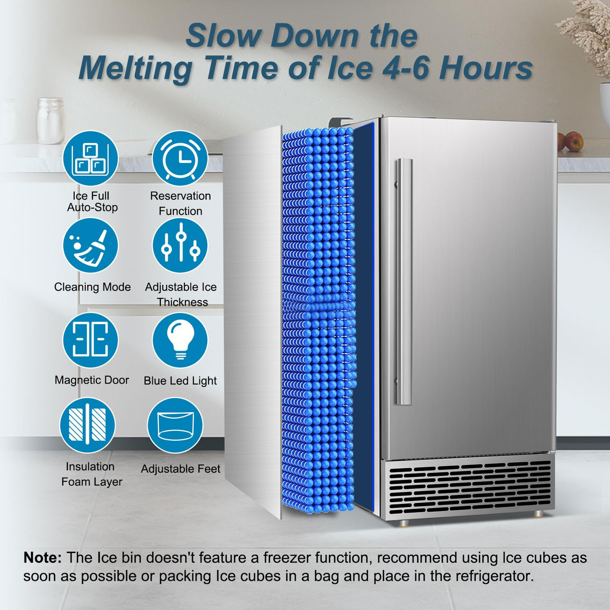Commercial Ice Maker Machine 120 LBS/24H, 60 LBS Cold Preservation Bin for 4-6 H, Freestanding Undercounter Ice Maker Stainless Steel, 40 Ice Trays Built-in Ice Machine for Restaurant Bar Kitchen Cafe