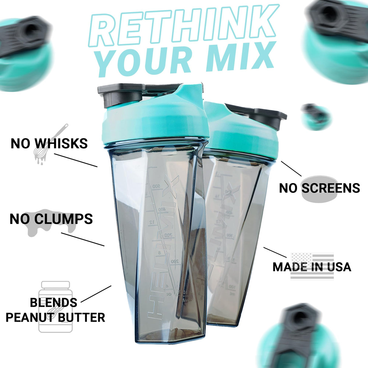 HELIMIX 2.0 Vortex Blender Shaker Bottle Holds upto 28oz | No Blending Ball or Whisk | USA Made | Portable Pre Workout Whey Protein Drink Shaker Cup | Mixes Cocktails Smoothies Shakes | Top Rack Safe