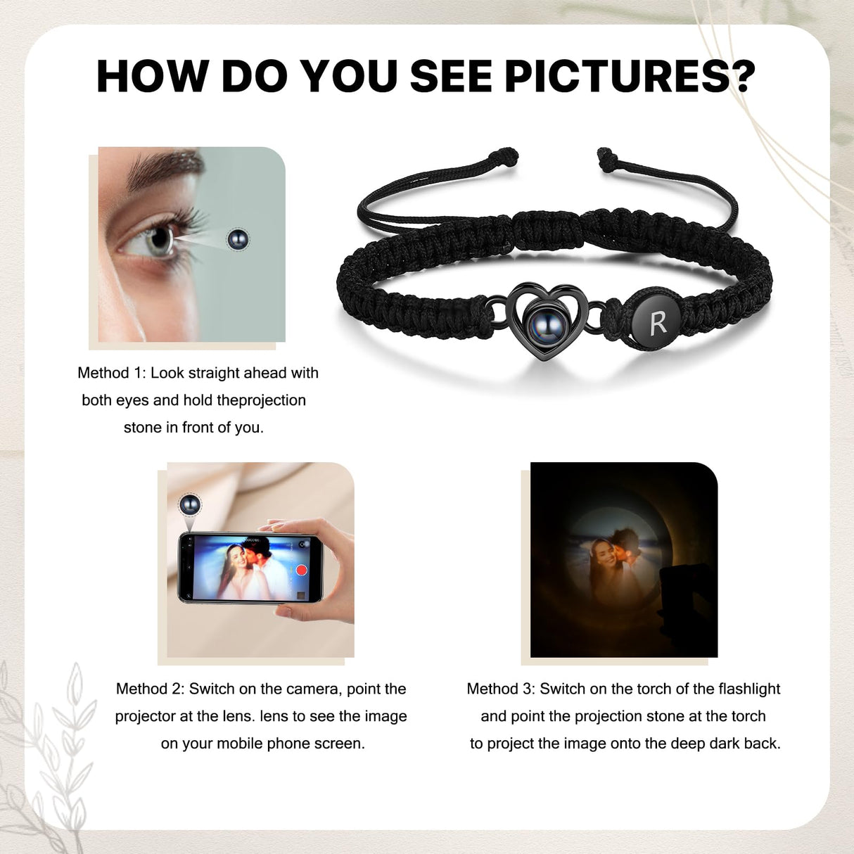 Aiemghsde Custom Bracelets with Picture inside, Personalized Gifts for Men Women, Picture Bracelet Personalized Photo ProjectionBracelet Memorial Gifts for Loved One (Black), adjustable