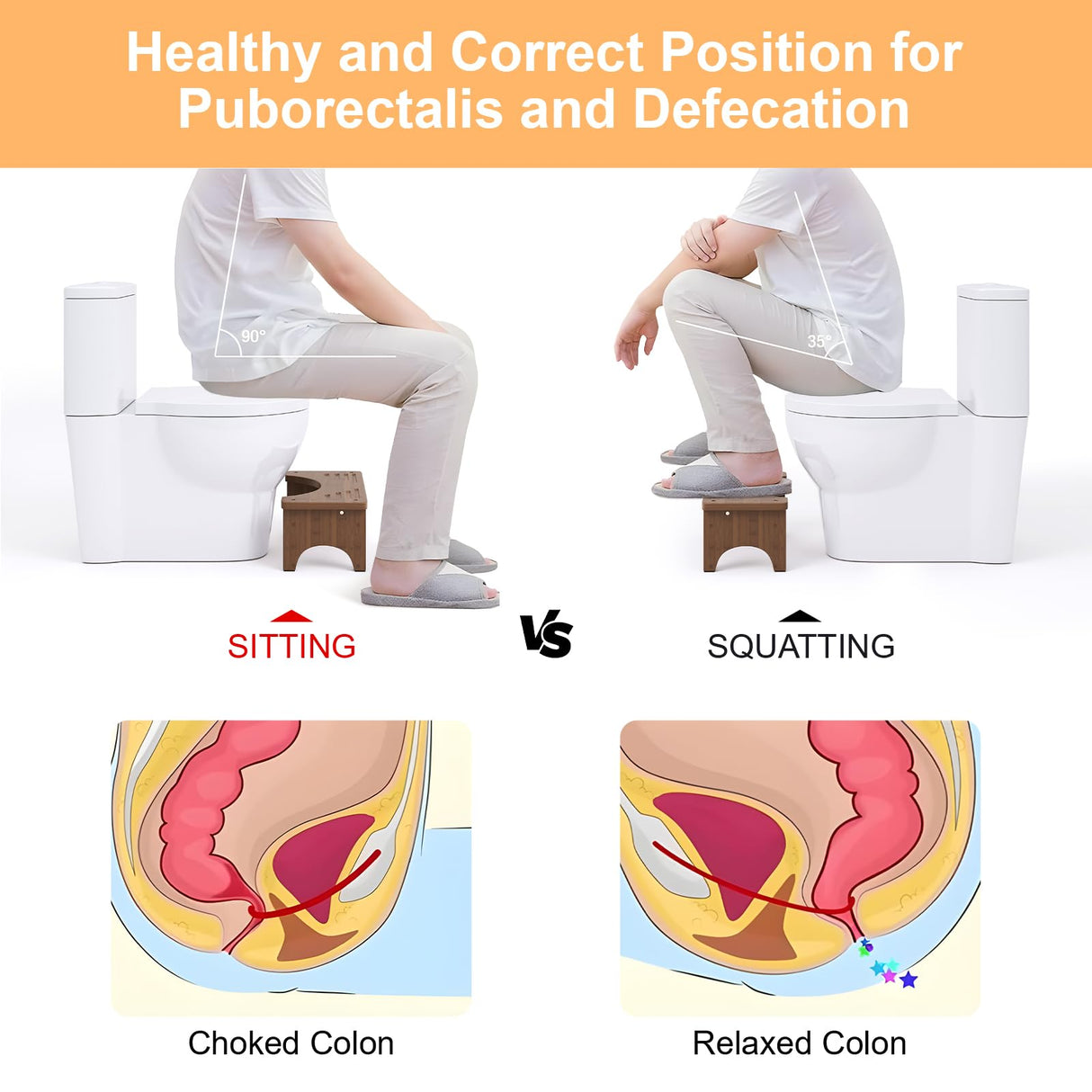 Wooden Squatting Potty Stool for Adults, 6.7 Inch Toilet Stool Poop Stool Adult, Bamboo Wood Toilet Stools Squat for Pooping, Portable Toilet Step Stool for Bathroom, Brown