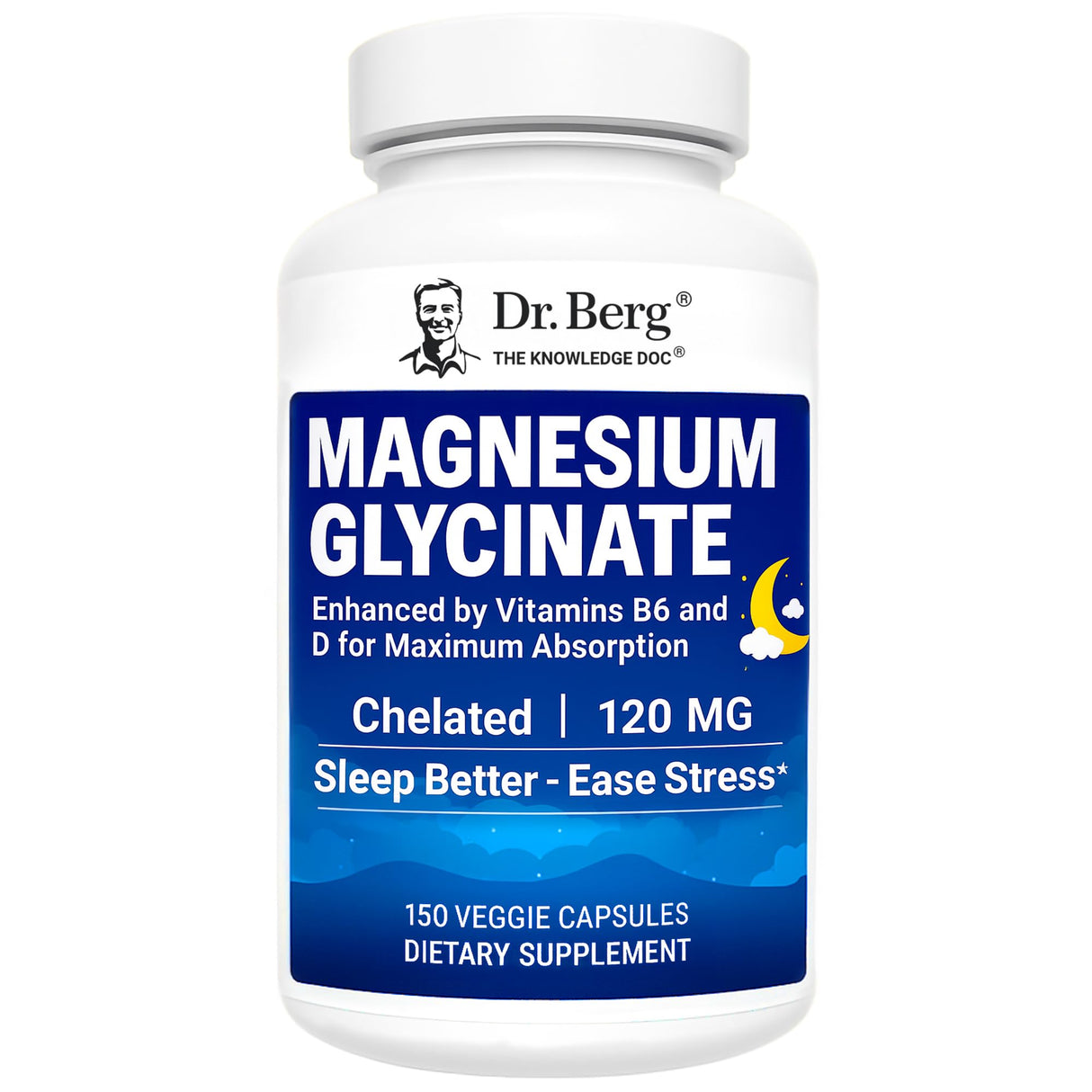 Dr. Berg Maximum Strength 4-in-1 Chelated Magnesium Glycinate with Clean, Potent & Pure Ingredients | 4X Lab-Tested & Verified | USA Formulated Magnesium Supplement Capsules | 150 Capsules