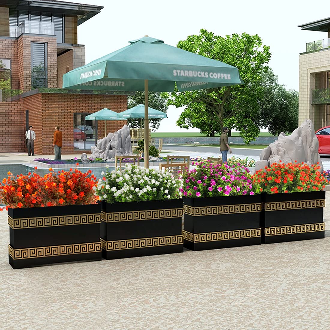 RECUTMS 8 Bundles Artificial Fall Flowers No Fade Faux Autumn Plants, Fake Indoor Outdoor Greenery Decorations for Thanksgiving Christmas Wedding Party Home Garden Fireplace Décor (Green Orange)