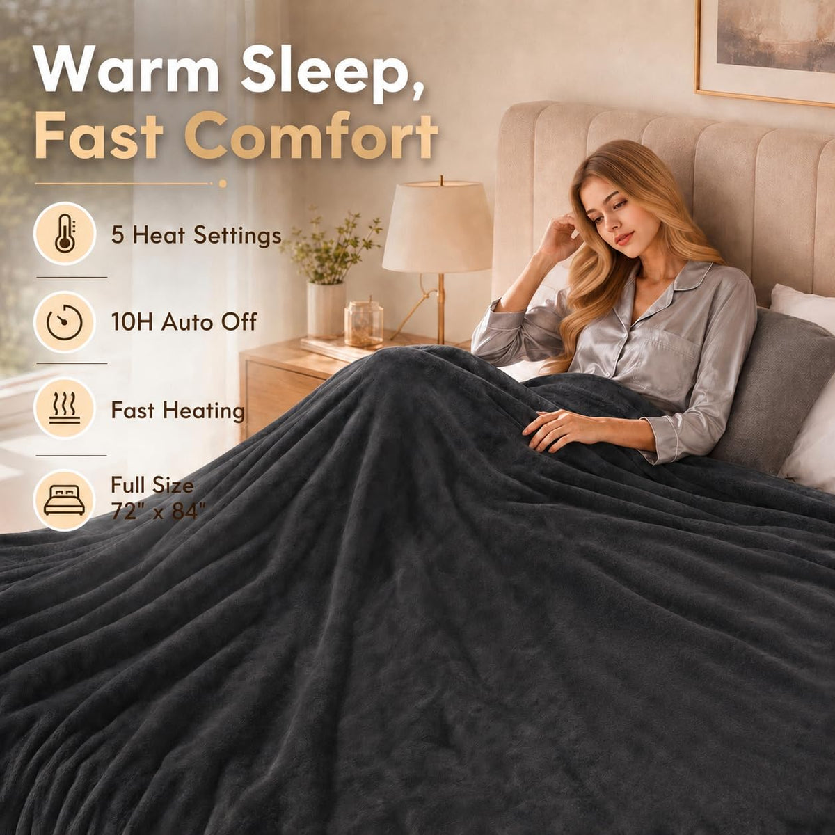 ONDAN Electric Heated Blanket Full Size 72"x84", Iron Grey