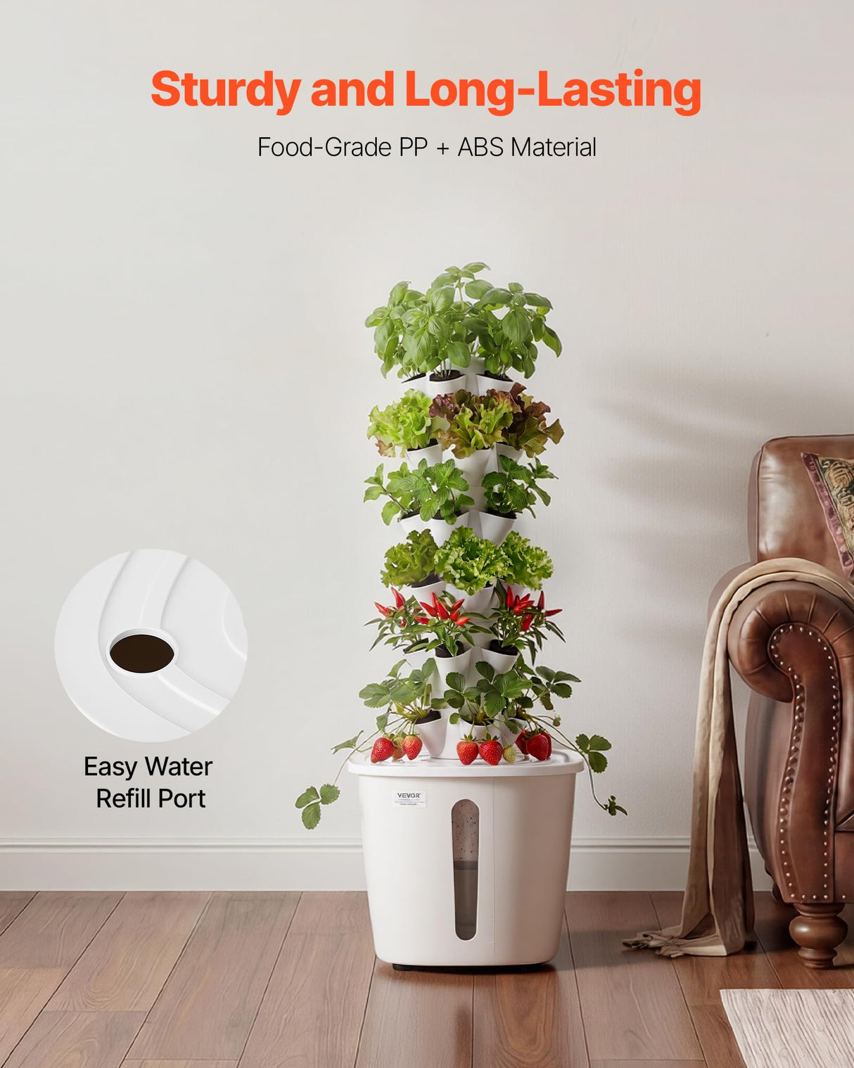 VEVOR Hydroponic Tower, 30 Pods 6 Tiers Hydroponics Growing System Kit with App Control, Vertical Home Garden with 20L Water Tank & Pump, Planter Germination Kit for Indoor Herbs, Fruits, Vegetables