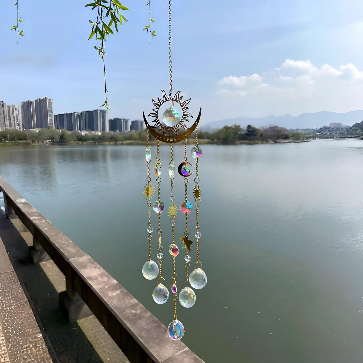 OneraOner Sun and Moon Crystal Prism Suncatcher for Window Hanging