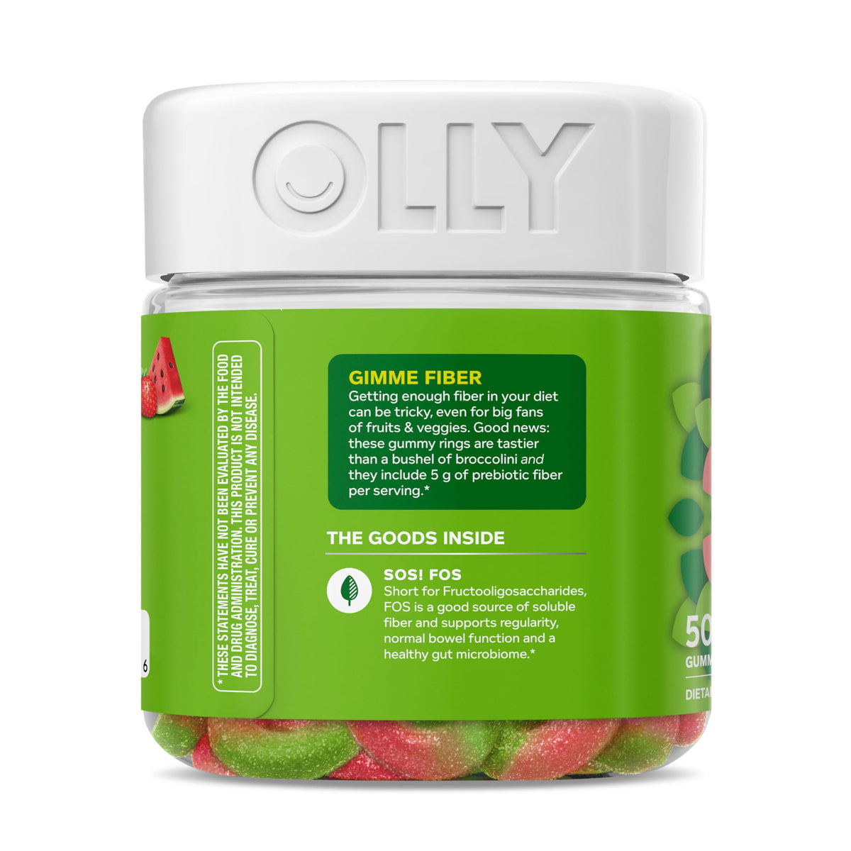 OLLY Fiber Gummy Rings, Prebiotic Fiber, Digestive Health, 50 Count