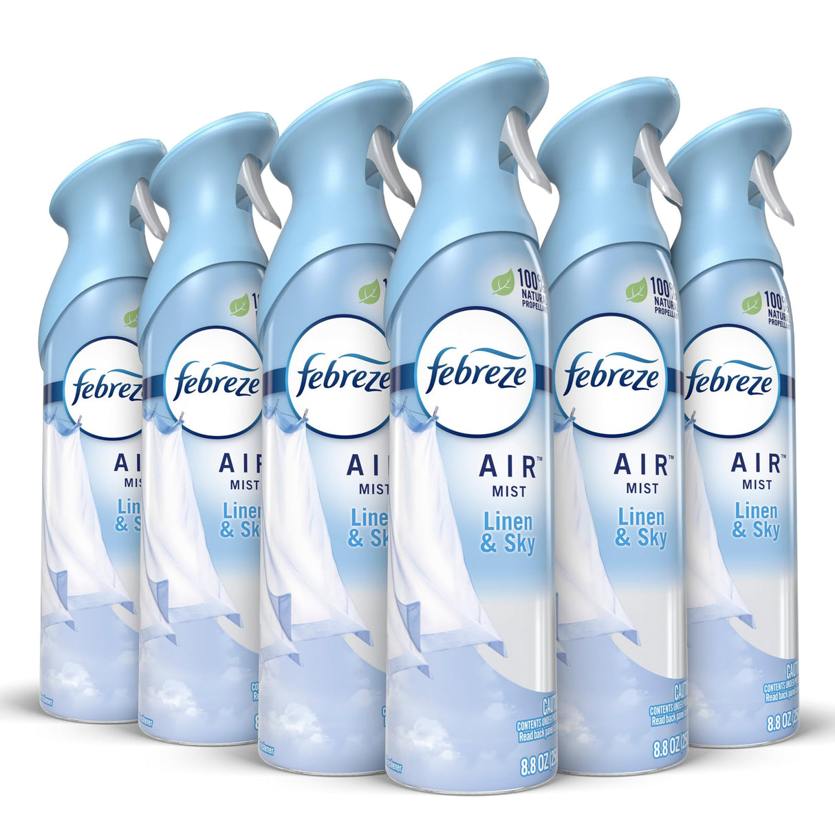 Febreze Air Mist Air Freshener Spray, Odor-Fighting Room Spray, Air Fresheners for Home and Bathroom and Kitchen, Aerosol Can, Linen & Sky Scent, 8.8oz, 6 Count
