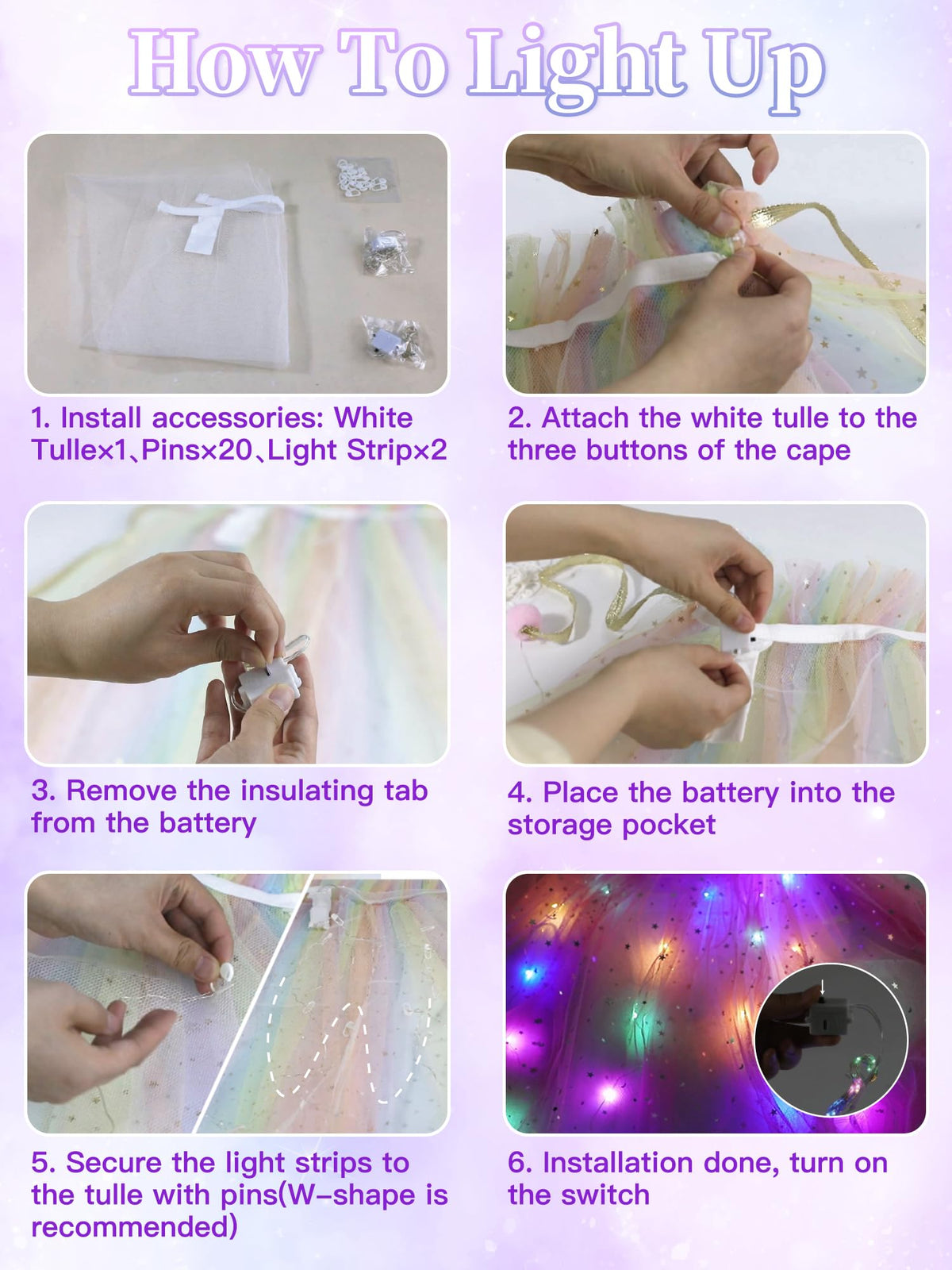 Fuzmo Light Up Princess Dress Up for Girls 3 4 5 6 Years Old, Purple