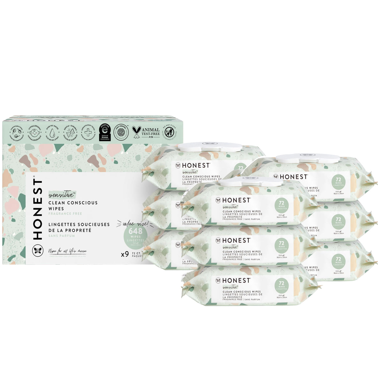 The Honest Company Clean Conscious Multi-Use Wipes | Hypoallergenic + Unscented for Sensitive Skin | Over 99% Water, Compostable, Plant Based, Baby Wipes | Rose Blossom, 288 Count
