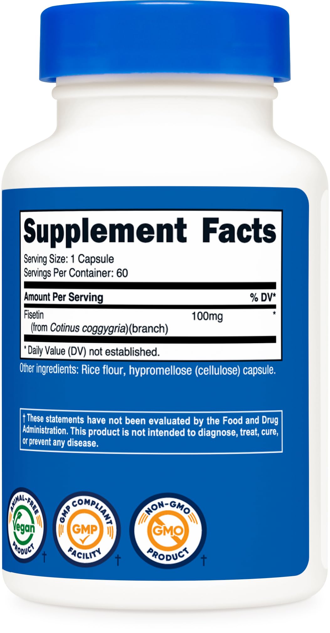 Nutricost Fisetin Capsules 100mg, 60 Capsules - Natural Polyphenol Antioxidant - Non-GMO, Gluten Free, and Vegan Friendly Supplement