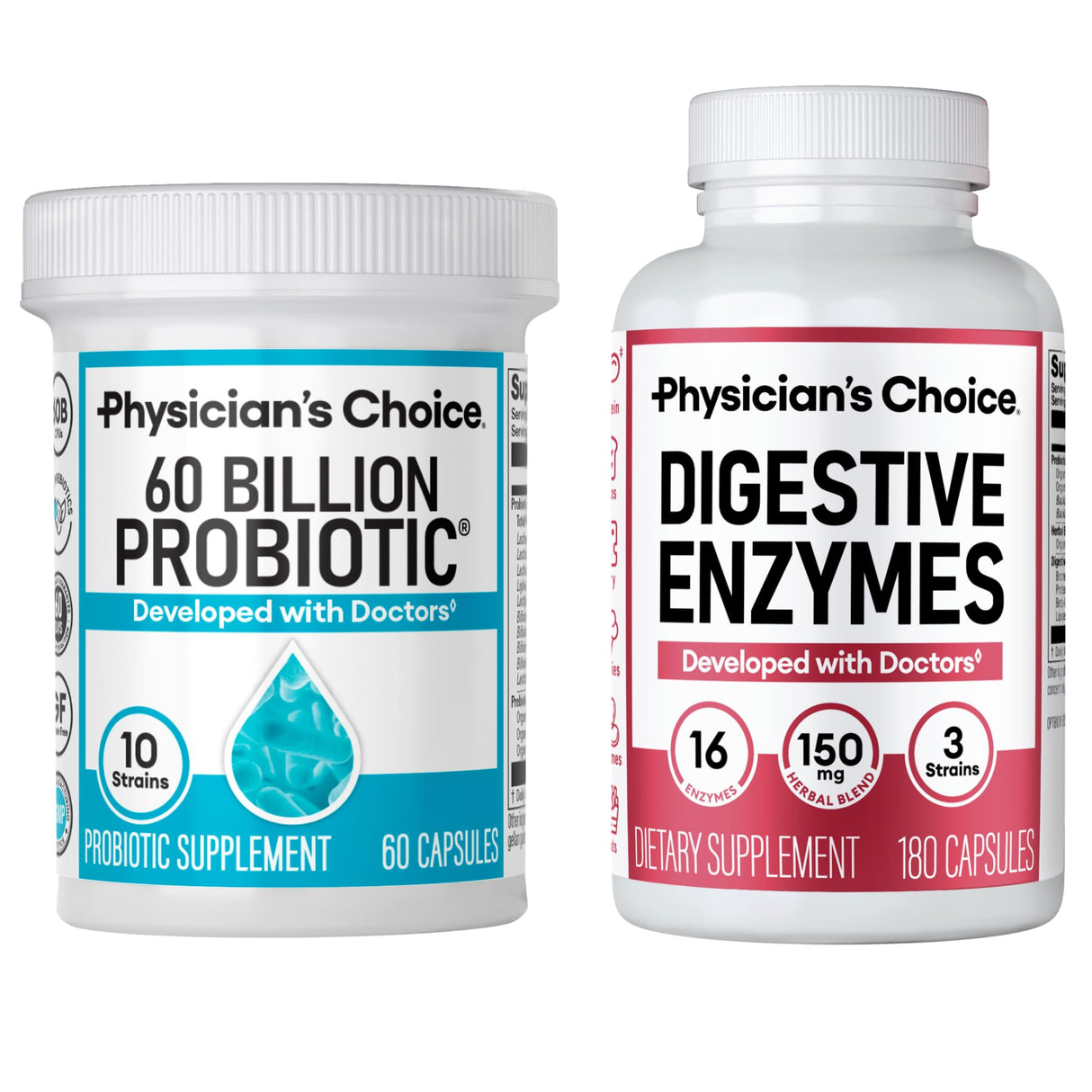 Physician's CHOICE - Optimal Gut Health Bundle: 60 Billion Probiotic 60ct + Digestive Enzyme 180ct for Digestive Comfort and Immune Support - Value Bundle