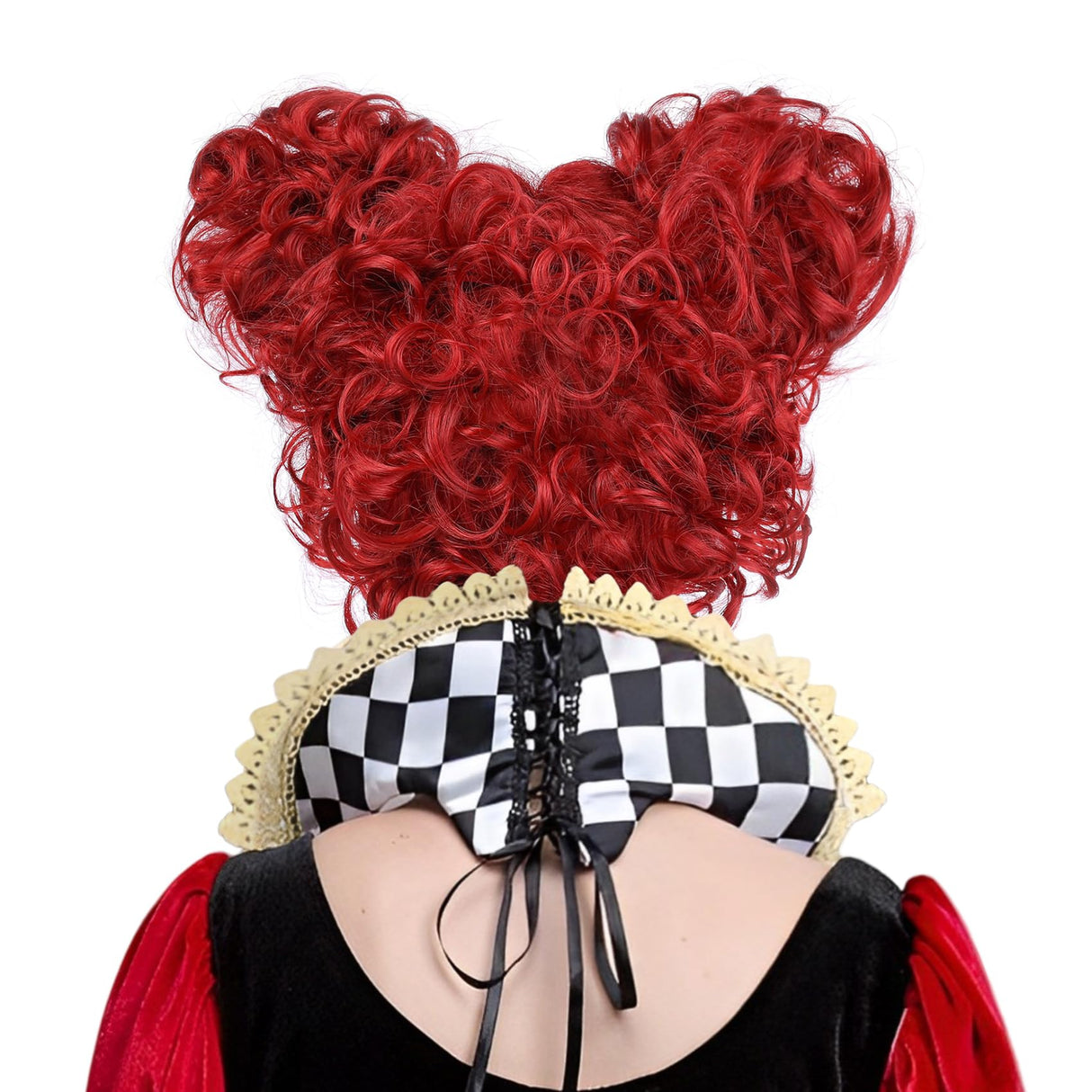 MUPUL Red Queen Wig with Crown Costume Girls Women Two Buns Heat Resistant Synthetic Hair for Halloween Christmas Party