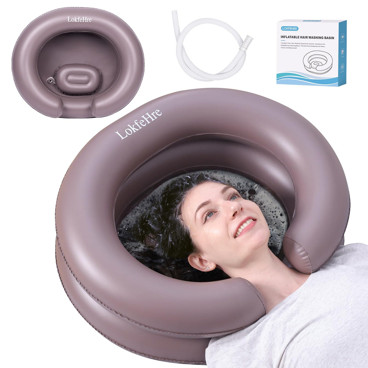 LOKFEHRE Large Portable Inflatable Hair Washing Basin for Bedridden - Wash Hair in Bed with Inflatable Shampoo Bowl.Hair Washing Basin for Elderly,Disabled,Injured,Ideal Inflatable Sink for Locs Detox