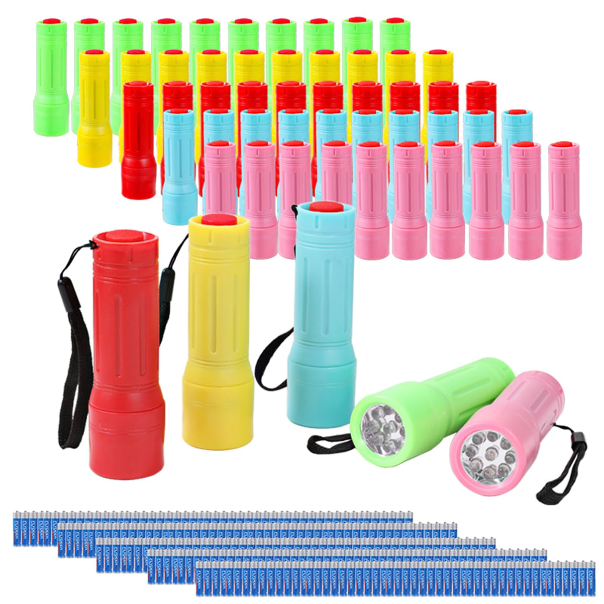 Hilngav 50 Pack 9-LED Mini Flashlight Bulk, Small Multicolor Flashlights with Lanyard, Batteries Included, for Hurricane Supplies Party Favors, Christmas Gifts Stocking Stuffer