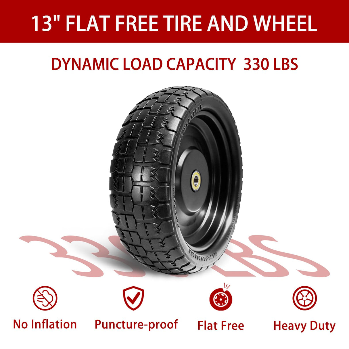 LTNICER 13" Flat Free Tires Compatible with Gorilla Carts,4.00-6 Solid Rubber Wheels with 5/8"Bearings,2.1"Offset Hub for Wagon Tire,Trailer Tire,Wagon Wheel Replacement,13 Trailer Tire Wheel(2-Pack)