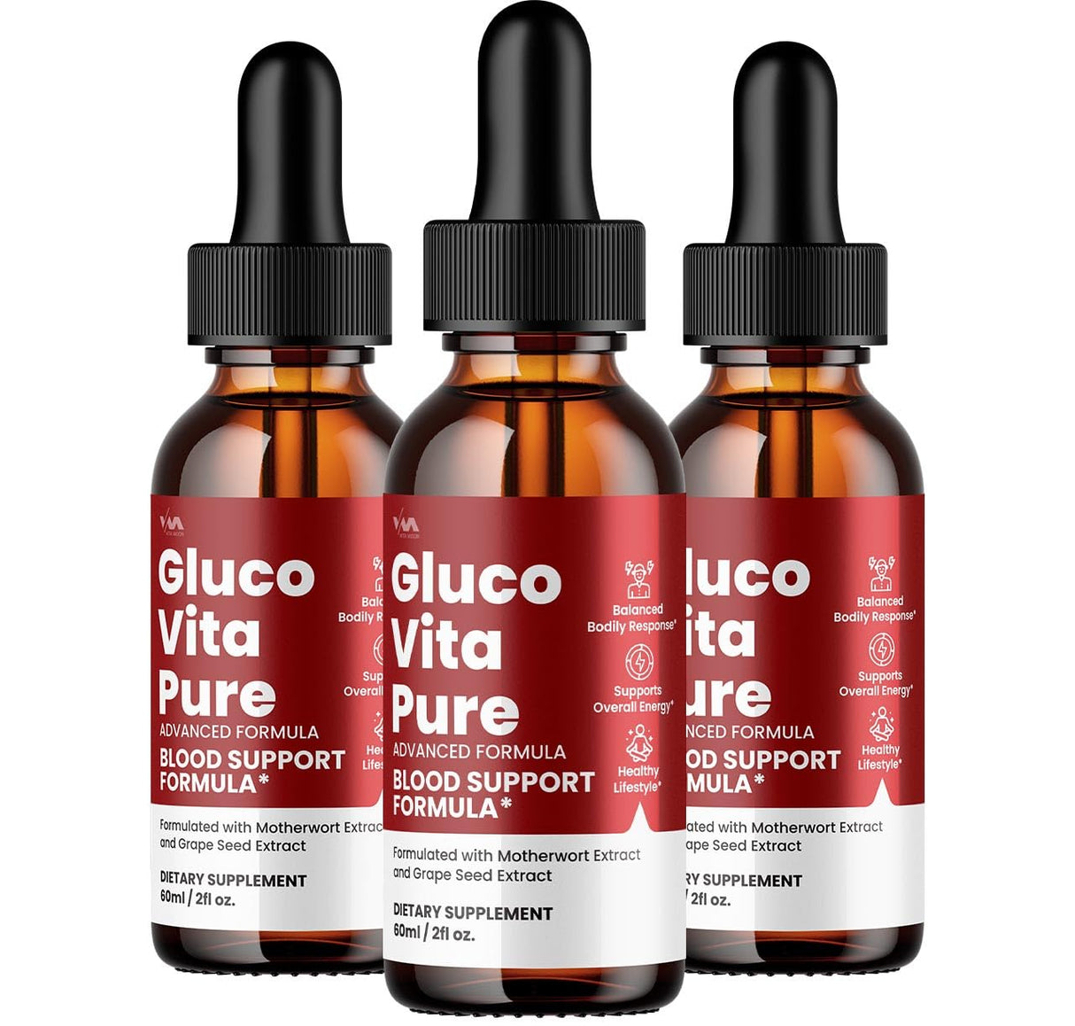 Vitamoon (3 Pack) Gluco Vita Pure Drops Healthy Vitamin Support Supplement - Advanced Formula, GlucoVitaPure Drops 24 Hour Liquid, Energy and Extra Strength Reviews, 3 Month Supply
