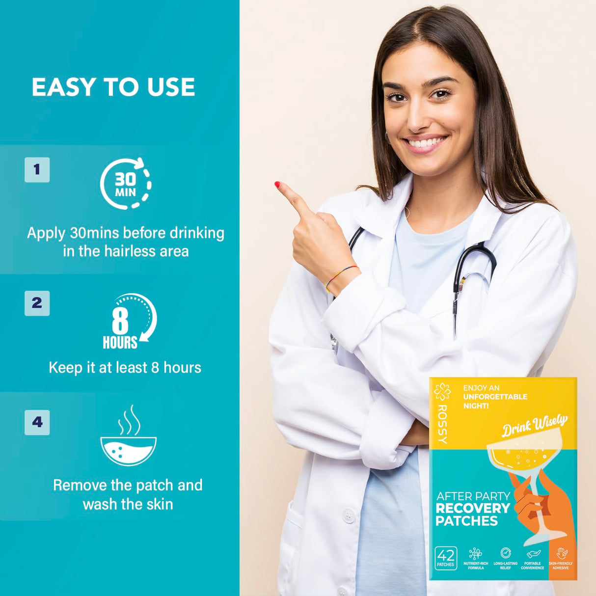 Party Recovery Patch: Fast-Acting Relief for Men and Women with Green Tea, Use Before Drinking, Enjoy No Regret Night and Wake Up Refreshed