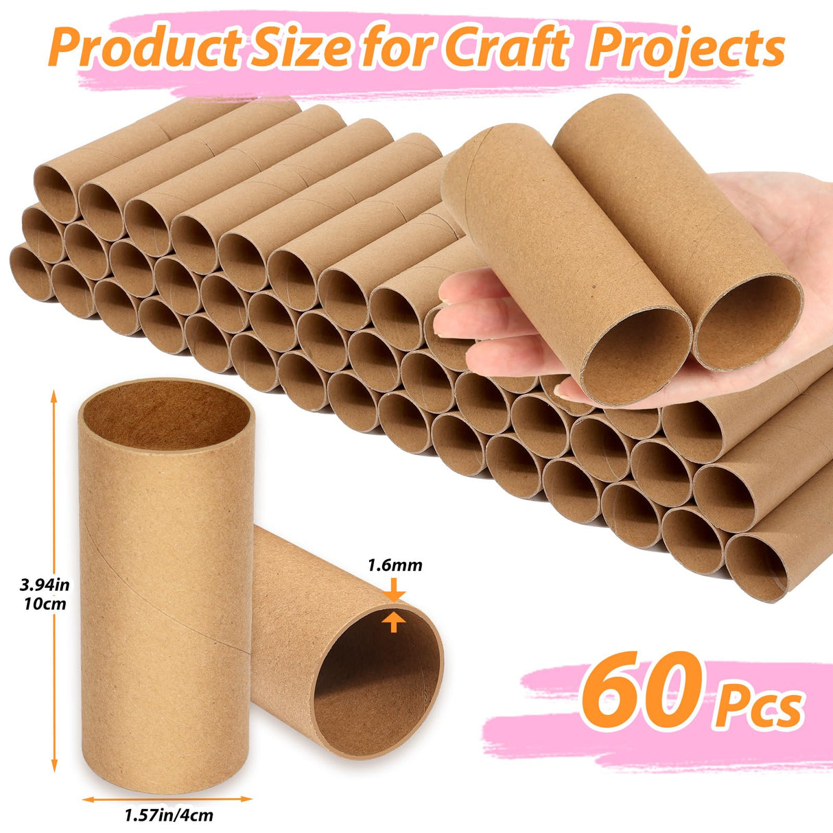 MAPVOLUT 60 PCS Craft Toilet Paper Rolls 3.94"x1.57", Thick Cardboard Tubes for Kids Crafts, Brown Craft Paper Towel Rolls for School Projects, Halloween, Thanksgiving, Christmas, Birthday Gift