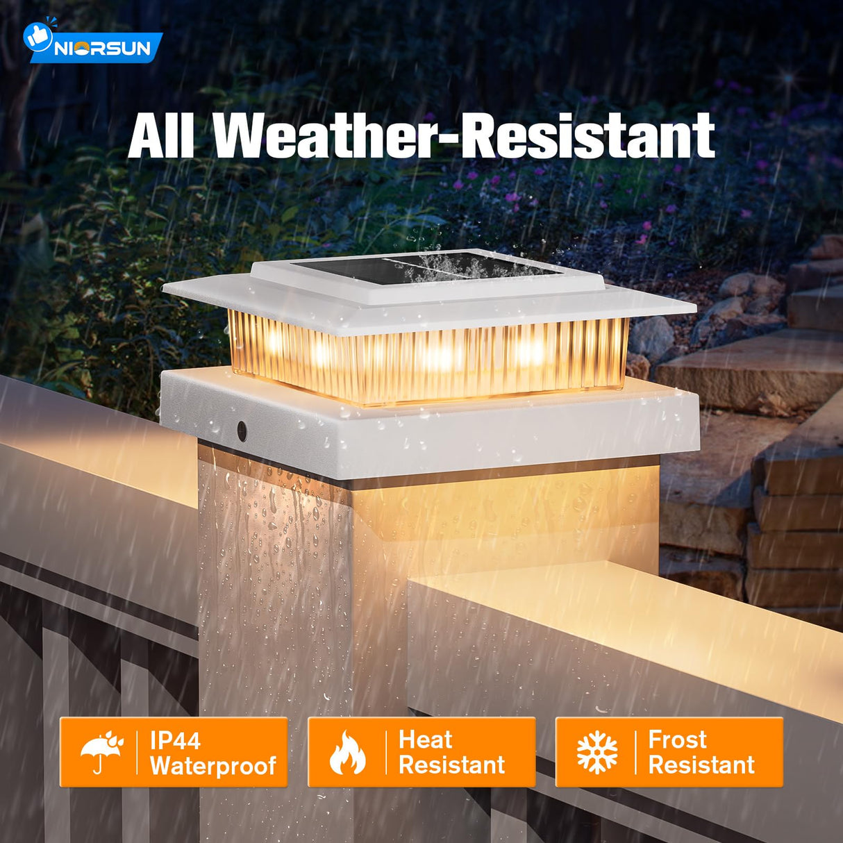 NIORSUN Solar Post Cap Lights Outdoor Waterproof, 4x4 Post Solar Lights RGB Color Changing, Fence Posts Solars Light for Deck Patio Garden Deco, 4x4 Posts Caps Wood Vinyl, 5x5 Vinyl, 12 Pack (White)