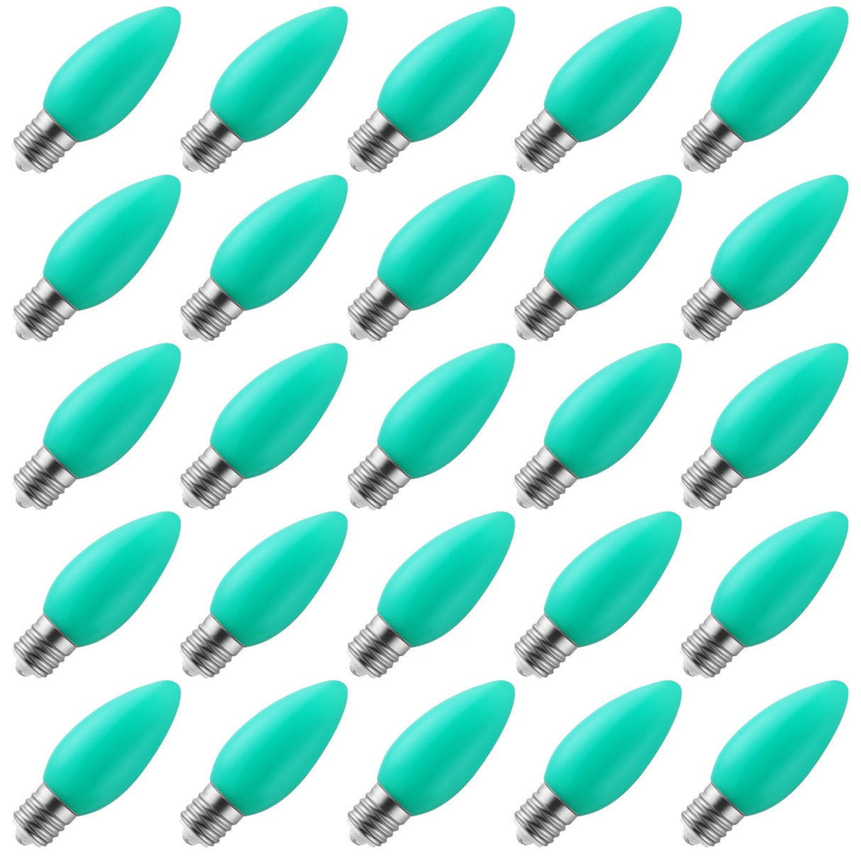 VISTERLITE 25-Pack Ceramic C9 Christmas Light Bulbs, Green LED Light Bulbs Holiday Decoration, Green Christmas Decor for Indoor & Outdoor Use, E17/C9 Intermediate Base