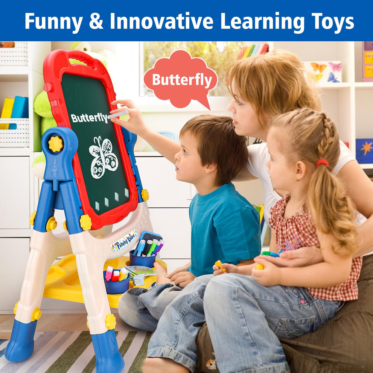 Easel for Kids Double-Sided Art Drawing Board Toys 3 4 Year Birthday Gifts