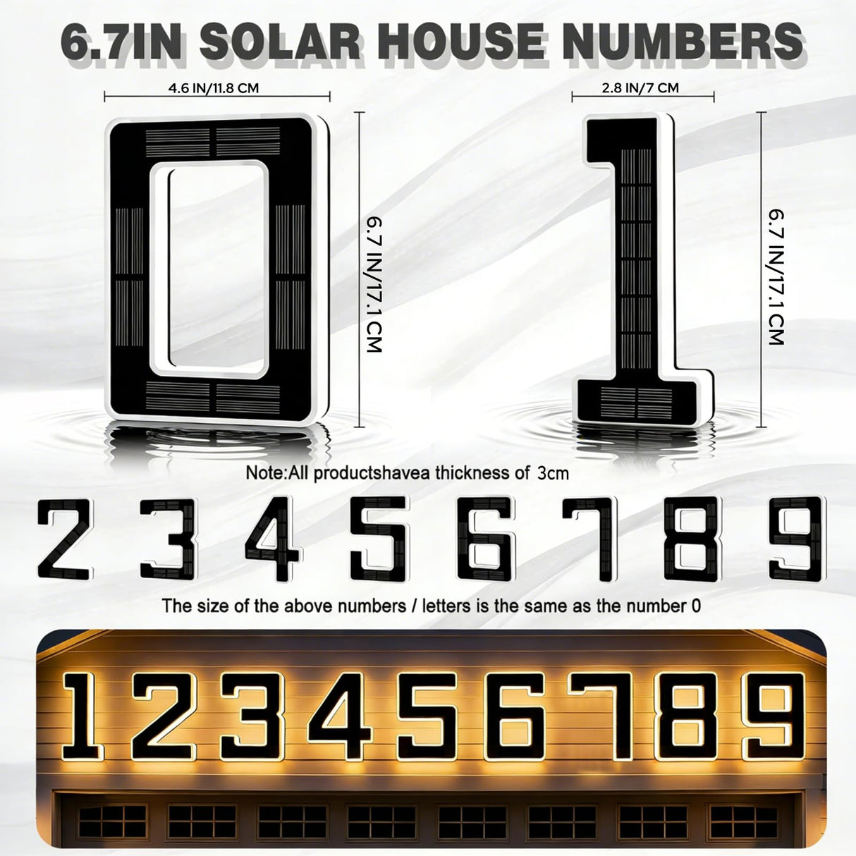 ISUNMEA 6.7 Inch Solar Lighted House Numbers for Outside, Light Up Waterproof LED Address Signs for Houses, Backlit Illuminated Exterior Modern House Numbers Light (6-Black, 6.7IN)