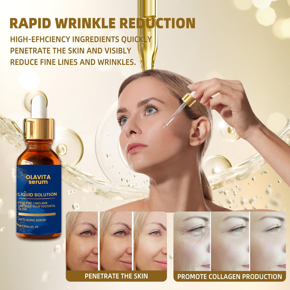 Olavita Serum, Olavita Liquid Solution Anti Aging Serum, Vitamin C & E Serum, Promotes Skin Collagen Production, smoothes wrinkles and fine lines (2PCS)