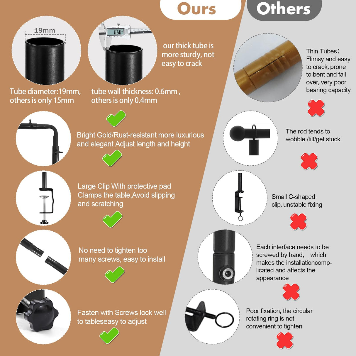 Over The Table Rod Stand with Clamps Adjustable 31-110 in Length 31-64 in Height Black Table Balloon Arch Hanging Stand with Storage Bag for Halloween Christmas Wedding Birthday Party Decoration