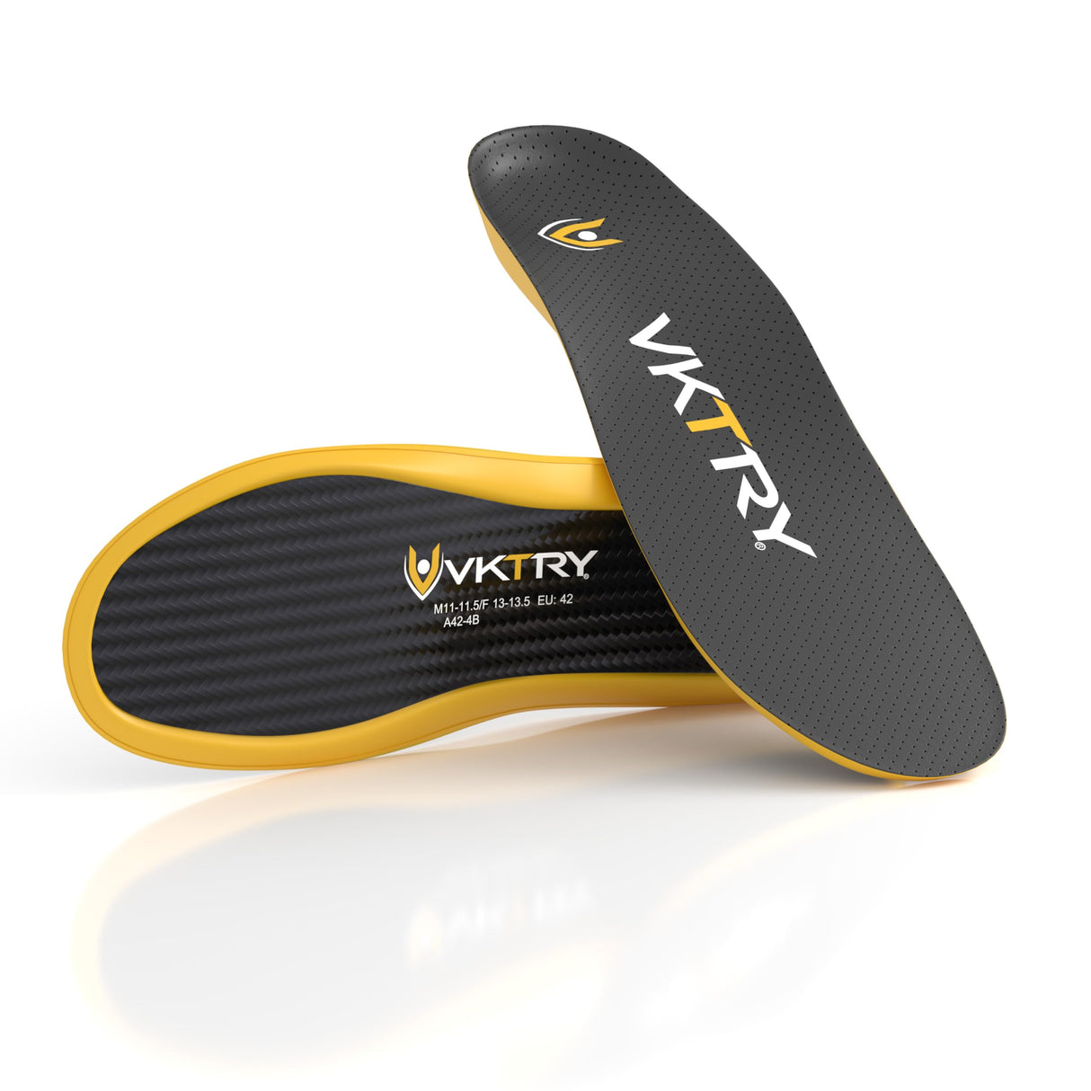 VKTRY Gold Carbon Fiber Performance Insoles –Customized Inserts, Non-Cleated Shoes–Basketball, Volleyball, Racquet Sports, Running & More–Run Faster, Jump Higher, Recover Quicker, Protect from Injury