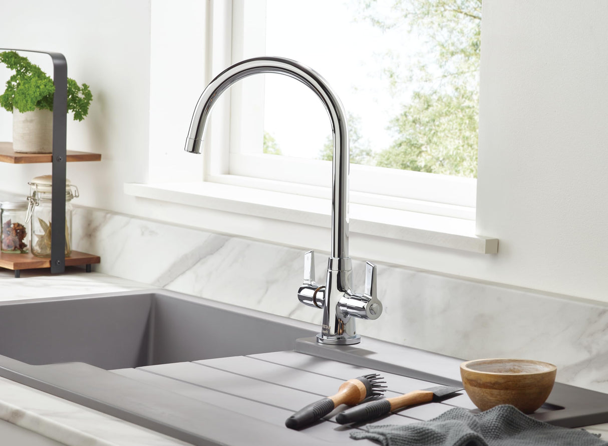 Bristan Echo Easy Fit Kitchen Sink Lever Handles Tall Swivel Spout Mixer Tap Faucet Chrome Plated (EC SNK EF C)