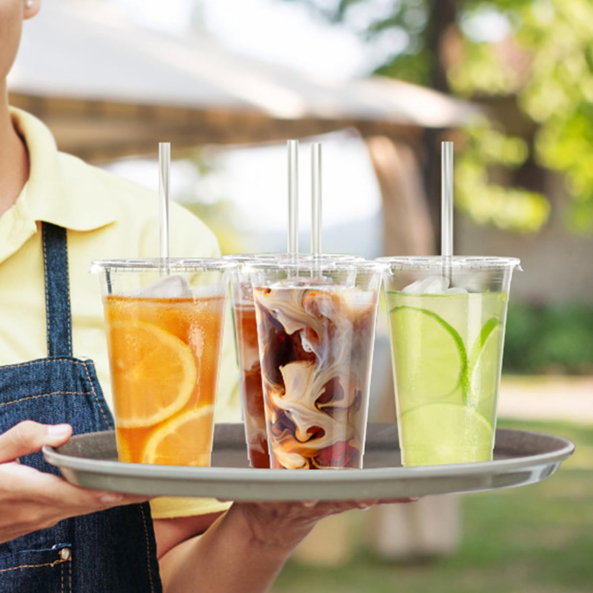 Dealusy 100 Pack - 24 oz Clear Plastic Cups with Lids and Straws, Sturdy & Food Safe Iced Coffee Cups with lids, Disposable Plastic Smoothie Cups for Cold Drinks