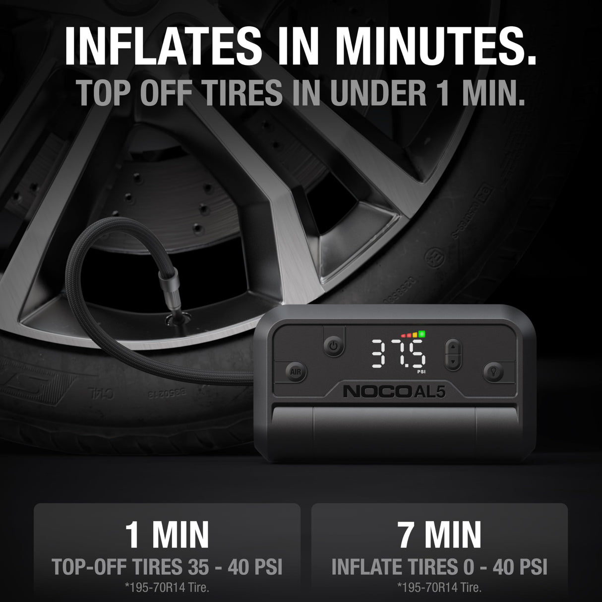 NOCO Air AL5: Cordless Tire Inflator – Portable Rechargeable Air Compressor with USB-C – 17 LPM Inflates 0–40 PSI in 7 Minutes – Digital Gauge + Auto-Shutoff – For Tires up to 31-Inches