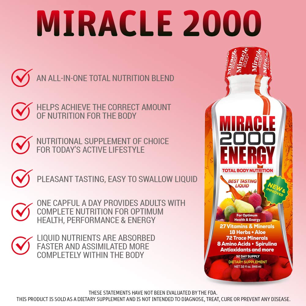 Century Systems - Miracle 2000, Complete Liquid Multivitamin and Mineral Supplement with Amino Acids and Antioxidants, 32 Ounces