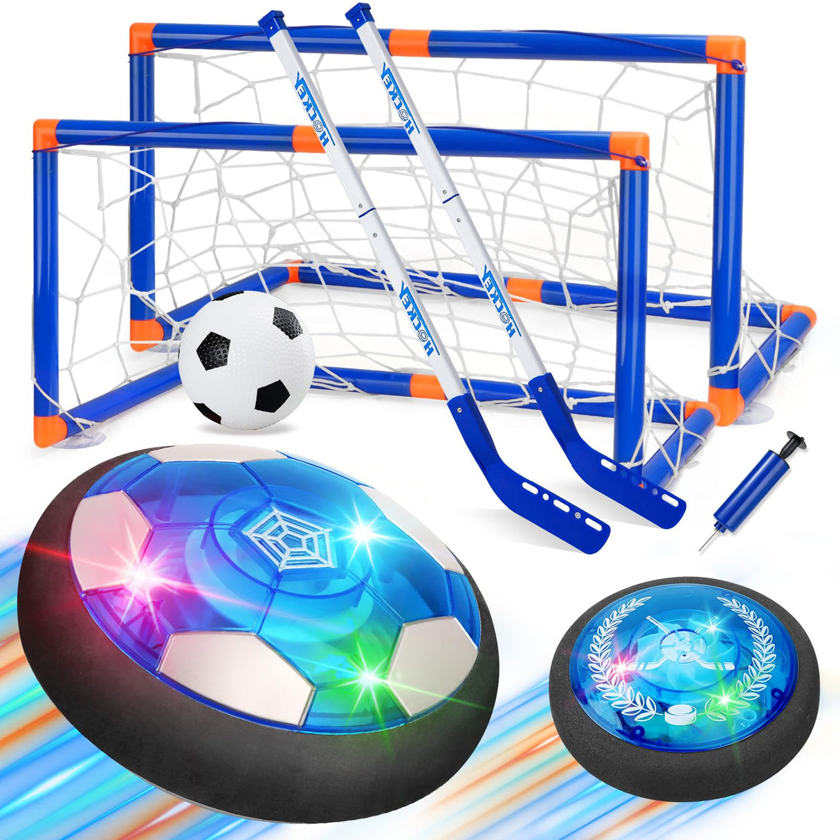 Nazano 3-in-1 Hover Soccer Ball, Kids Toddler Hockey Set with LED Lights,Indoor Outdoor Toys for Kids, Soccer Gift for Boys 6-8 8-12, Birthday,Kids, Boys Girls Age 6, 7, 8, 9, 10, 11, 12