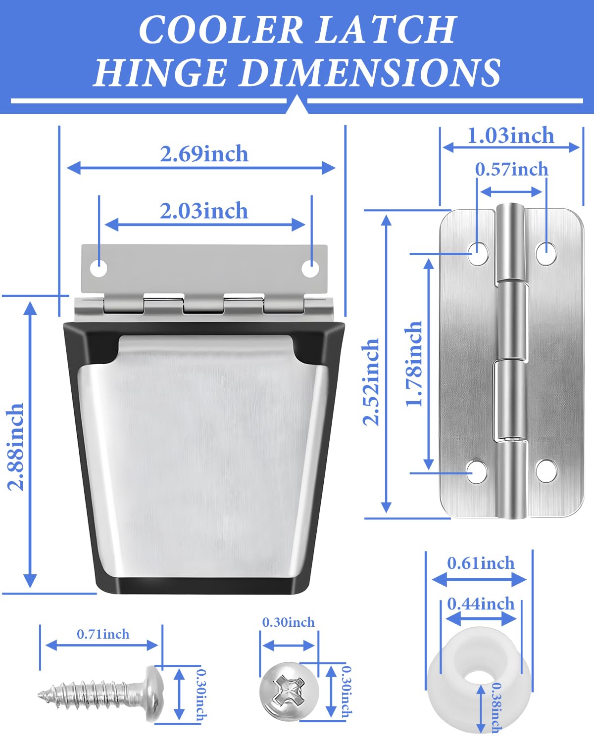 ATESMO Cooler Hinges & Latch Replacement for Igloo Cooler Replacement Parts Set, Stainless Steel Latch and Hinge Parts Kit with High-Strength Screws