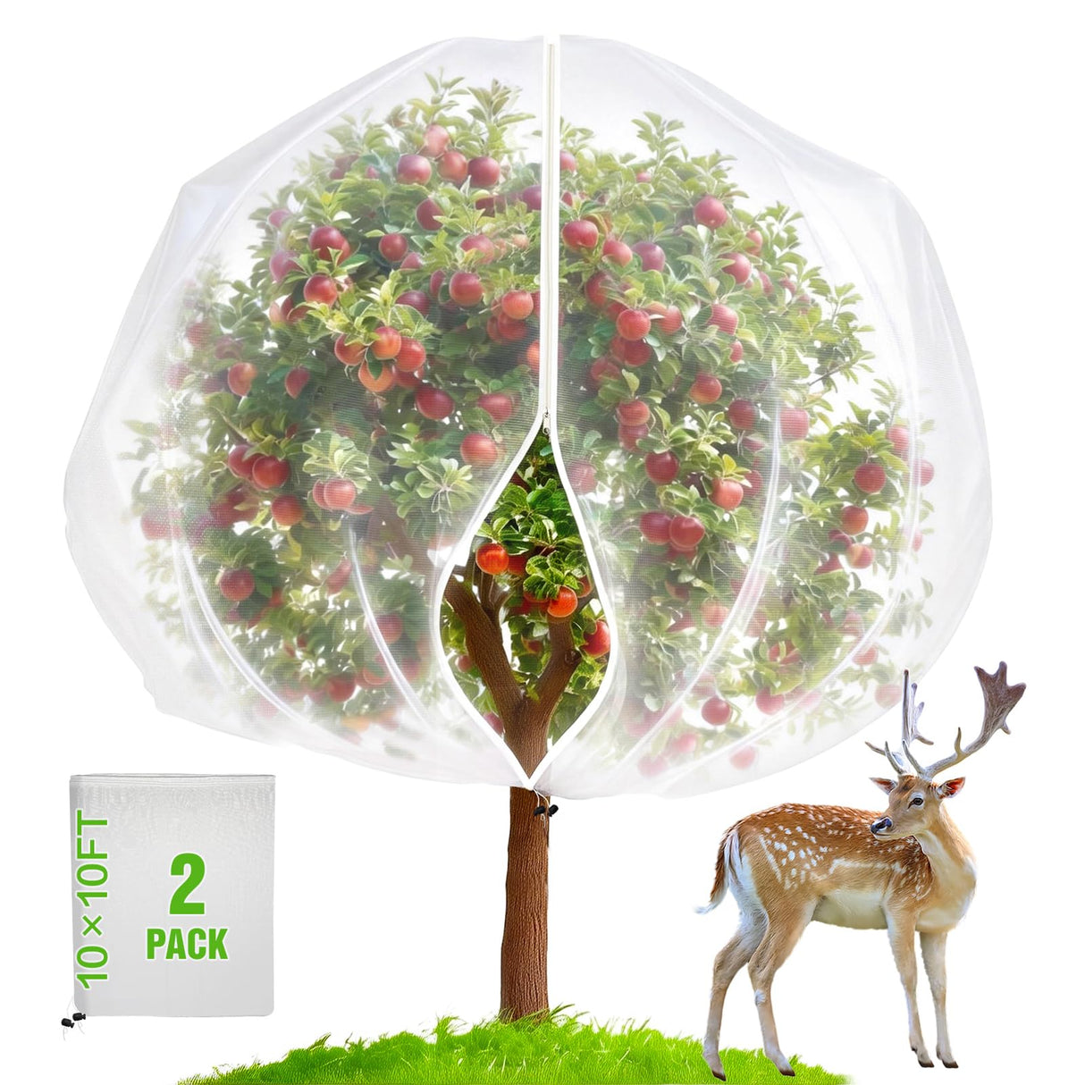2 Packs 10x10FT Fruit Tree Netting with Zipper, 60-Mesh PE Pest Barrier