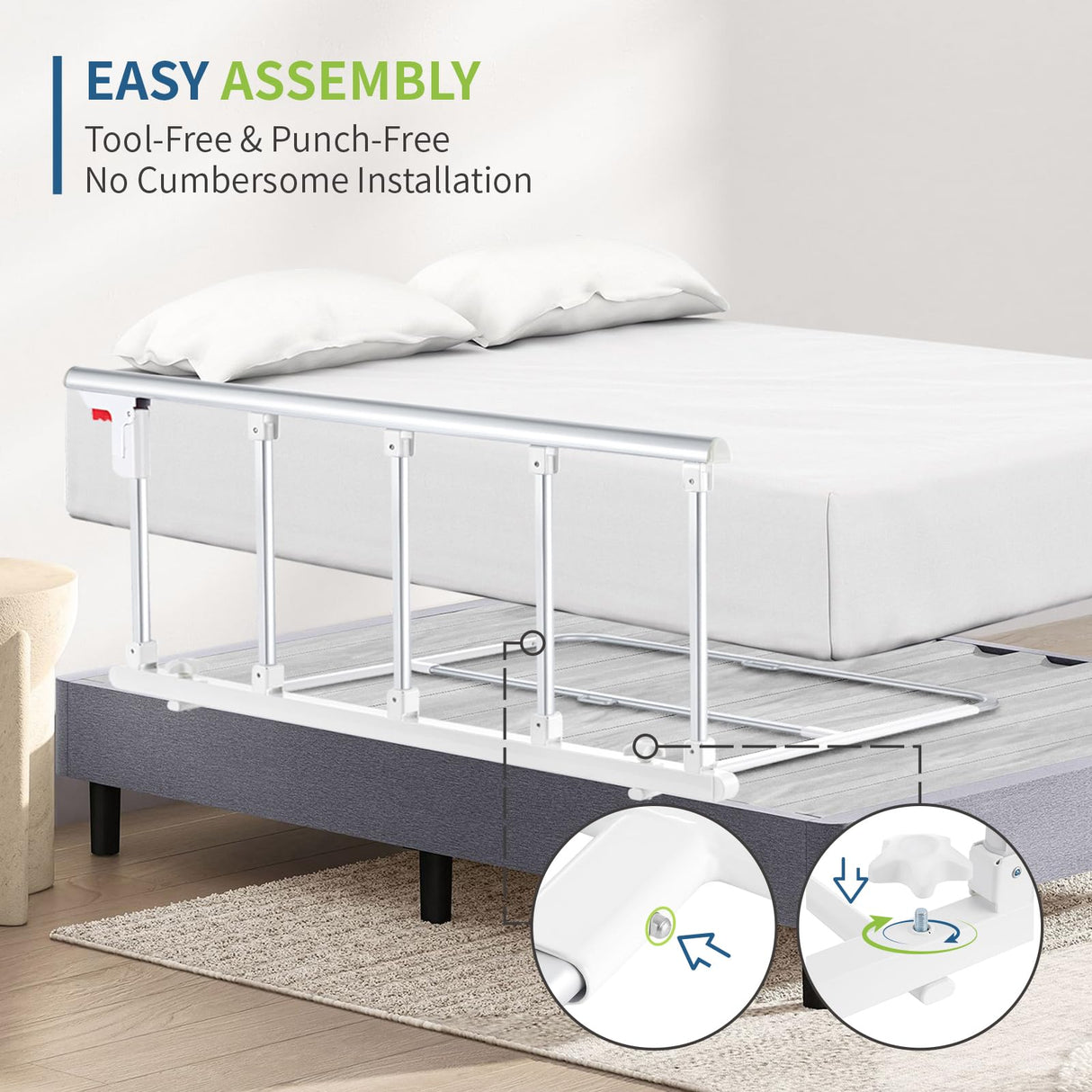 CanFord Bed Rails for Elderly Adults Safety, Folding Bed Assist Rail Handle for Seniors & Surgery Patients, Fall Prevention Safety Hand Guard Fit King, Queen, Full, Twin(Tool-Free Assembly), 48"x17.2"