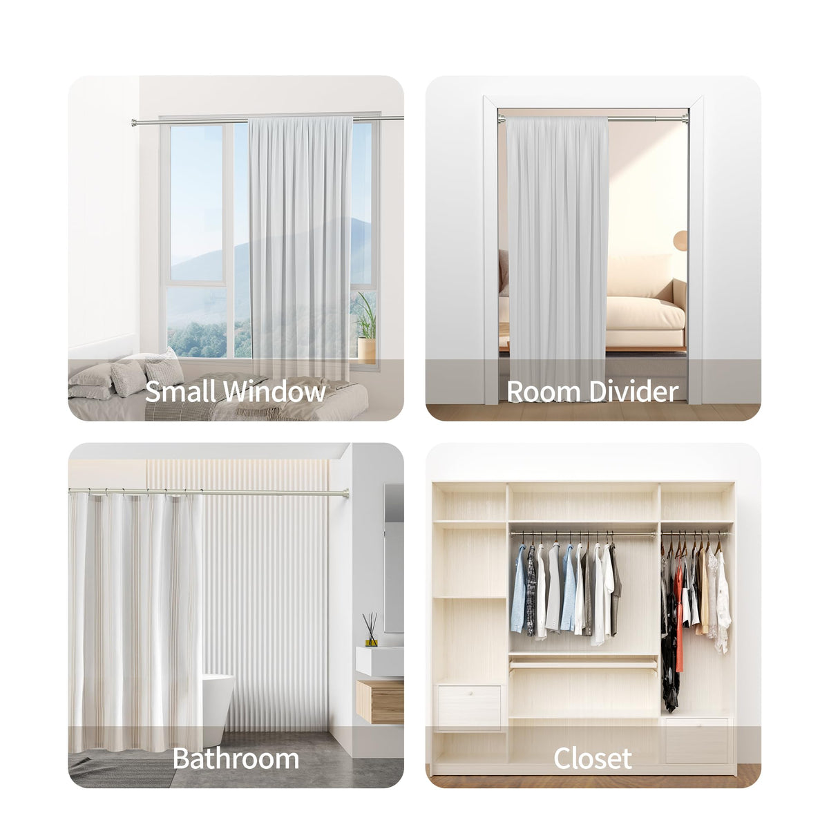 Mcrbeay Shower Curtain Rod, 1" Diameter Heavy Duty Tension Shower Rod