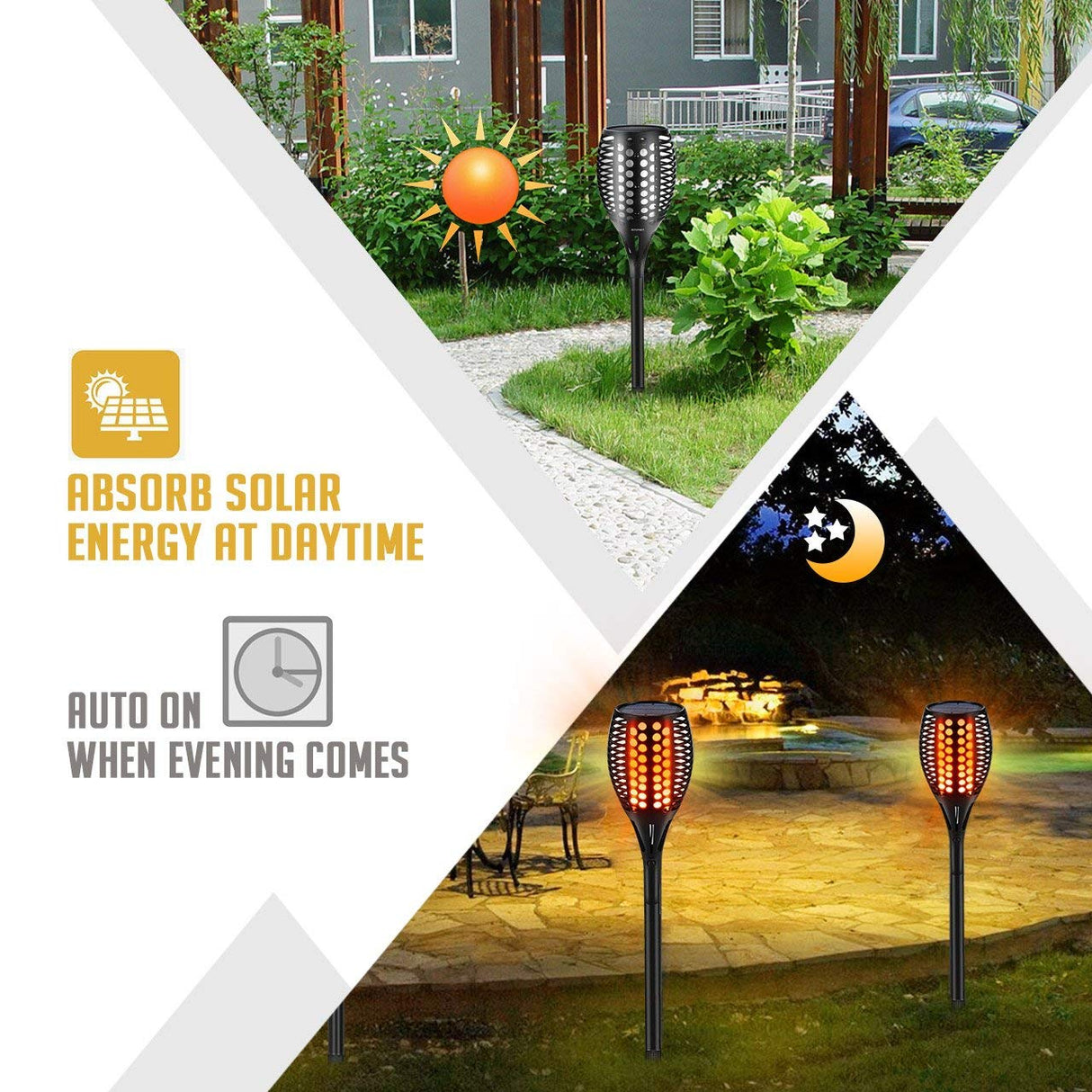Aityvert Upgraded Solar Torch Lights 43 inches Flickering Dancing Flames Waterproof Outdoor Landscape Decorations Lighting Dusk to Dawn Auto On/Off Solar Lights for Halloween Christmas 2-Pack