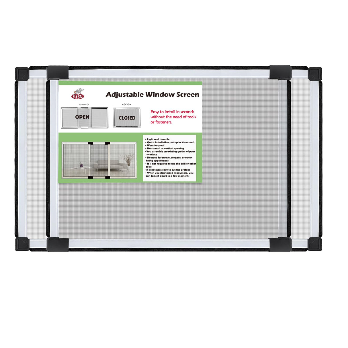FLYZZZ Adjustable Sliding Window Screen, 2 Ways Aluminum Frame Expandable Window Screen (15.74 ''h x21-40''w)or Convert to Vertical (21.65"h x 15-28"w), B