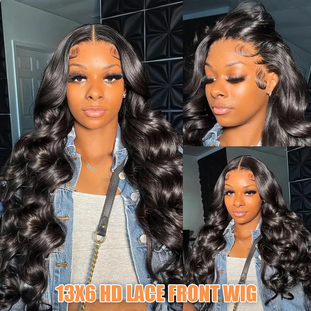 Aoque 30 Inch Body Wave Lace Front Wigs Human Hair 13x6 Hd Lace Front Wigs Human Hair Pre Plucked 200 Density Natural Color Brazilian Virgin Hair Glueless Frontal Wigs for Women