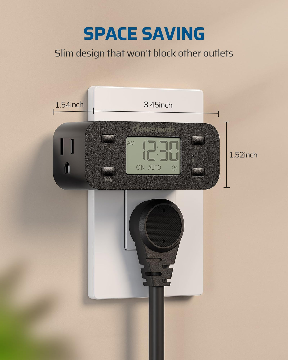 DEWENWILS Indoor 24 Hour Programmable Digital Timer Outlet, 1 Outlet,2 Pack
