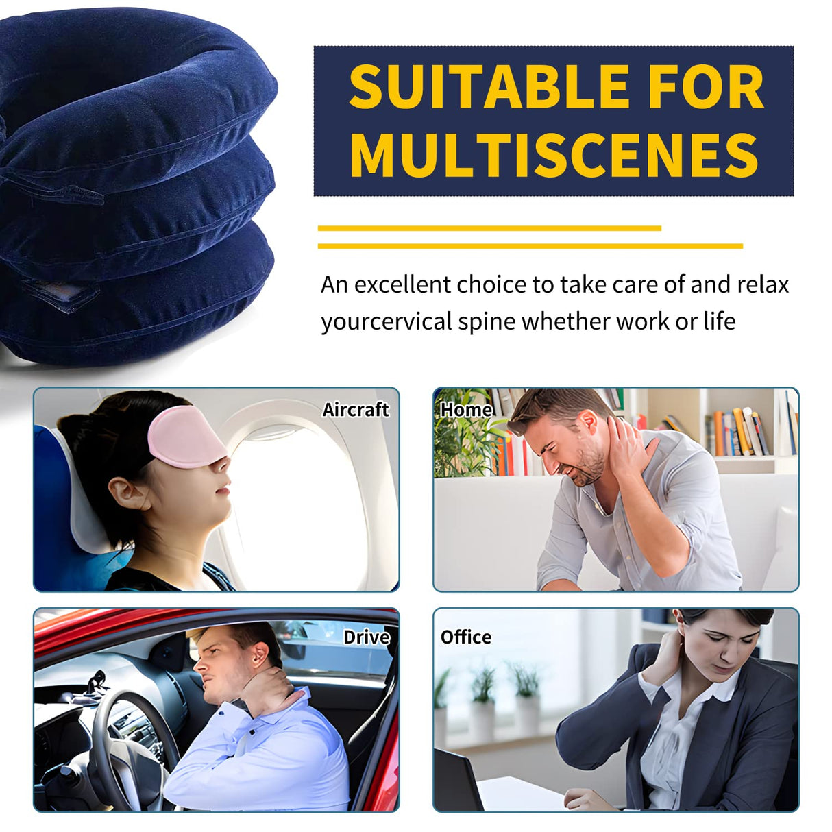 Neck Stretcher, Cervical Traction Device, Neck Traction Device, Cervical Neck Traction Device for Neck Pain Relief, Adjustable Inflatable Neck Brace, Neck Decompression Home Use (Blue)