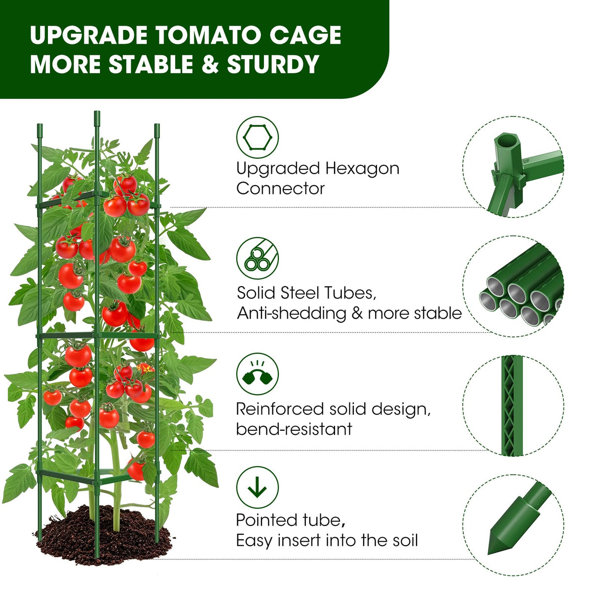 MQHUAYU 3 Pack Tomato Cages for Garden,Up to 51.2Inch Tomato Cage Trellis-Upgraded Hexagon Connector,Heavy Duty Adjustable Tomato Stake Support for Raised Garden Bed